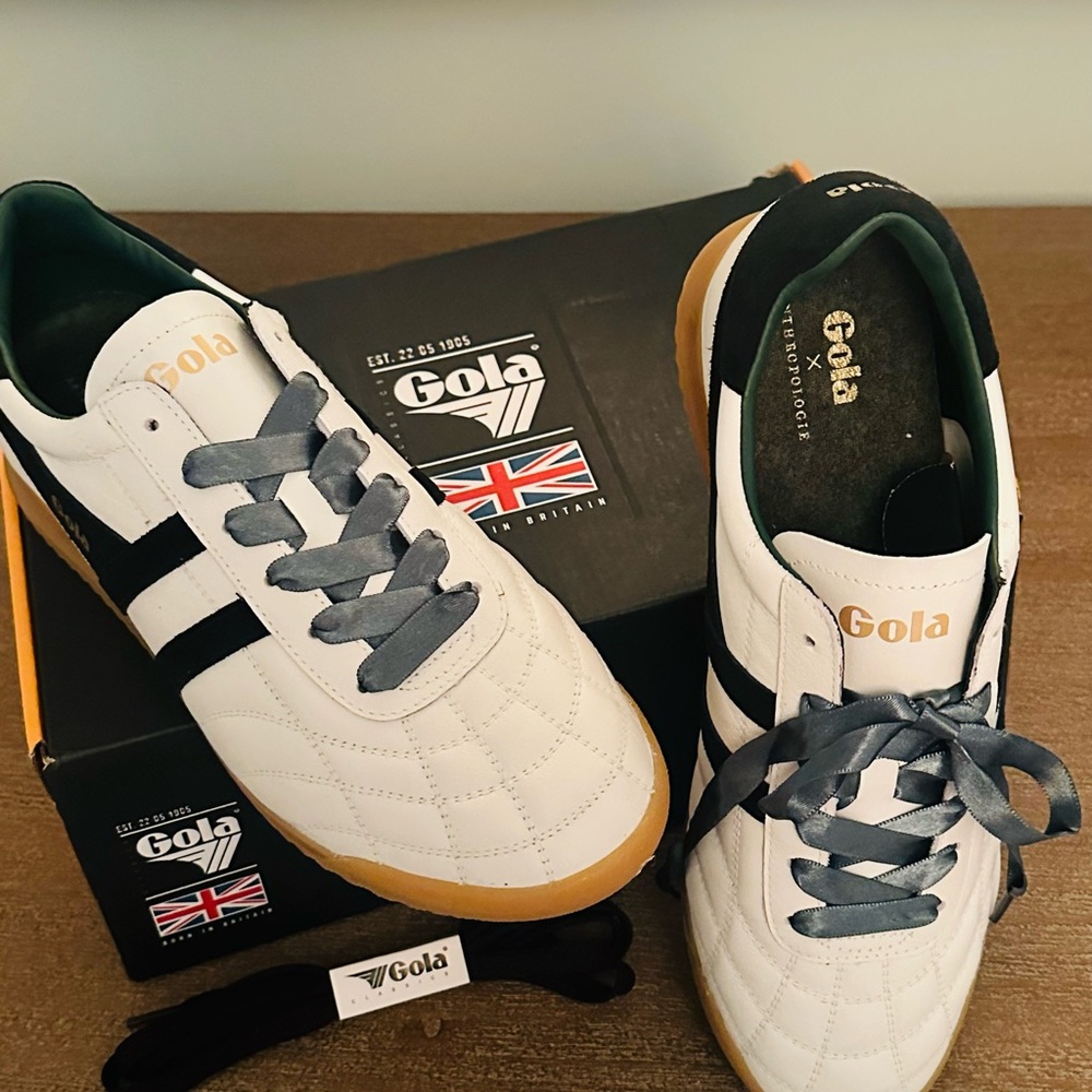 🆕 Gola x Anthropologie Stadium Sneakers White & Black & Green Ribbon laces NWT 💚 - Picture 4 of 11